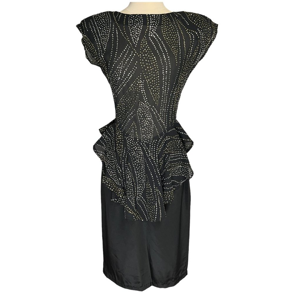 Vintage black, silver and gold 70s midi dress
